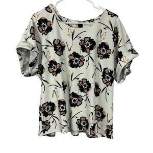 Melloday Cream Floral Blouse Short Sleeve Extra Large